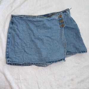 Denim Wrap Skort with Button Detail